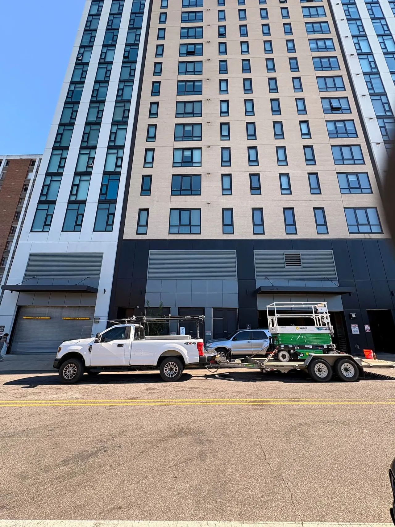 Rolling steel doors on a high-rise